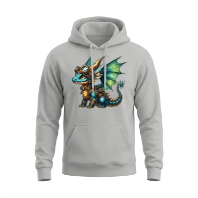 Cute Steampunk Dragon T-Shirt, Fantasy Dragon Unisex Hoodie - Ash