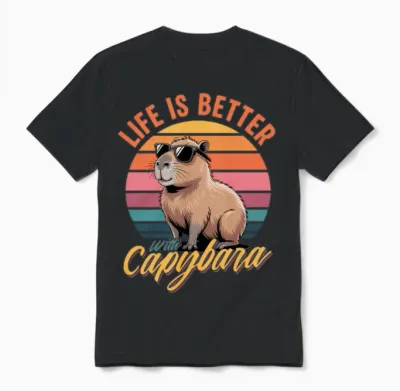 Funny Capybara Unisex T-Shirt - Black