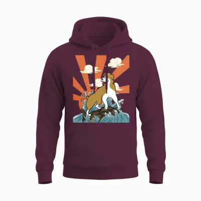 English Bulldog Japanese Retro Unisex Hoodie - Maroon