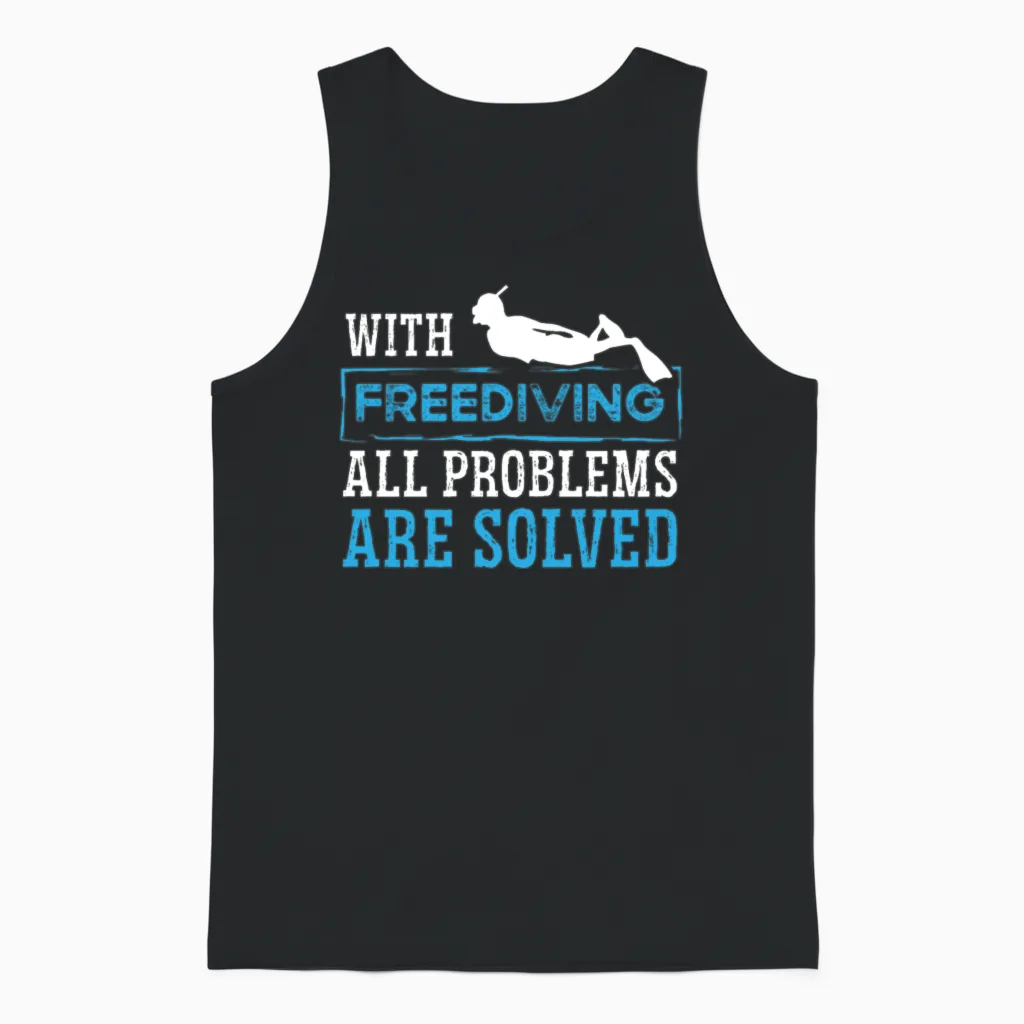 Freediving All Problems Solved Freediver Diving Unisex Tank Top in Black