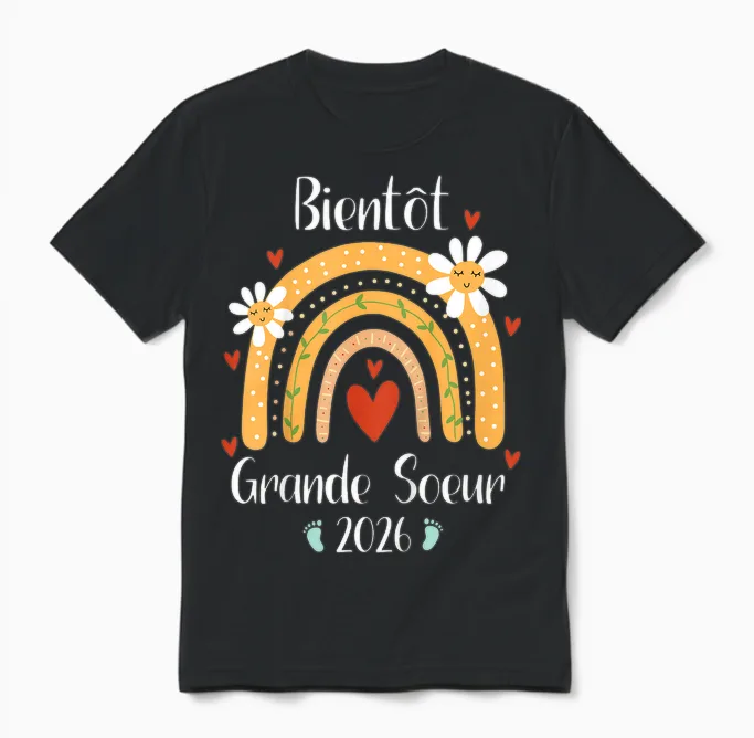 Future Grande Sœur 2026 Je Vais être Grande Soeur 2026 Unisex T-Shirt in Black