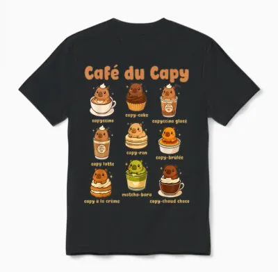 Capybara Coffee Cute Capybara Coffee Pun Kawaii Drink Art Unisex T-Shirt - Black
