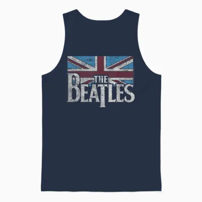 The Beatles British Flag Red, White, and Blue Short Sleeve Unisex Tank Top - Navy