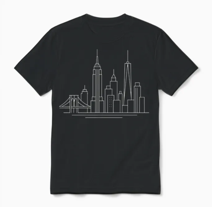 New York City Skyline Line Art Unisex T-Shirt - Black