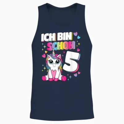 Ich Bin Schon 5 Unicorn 5th Birthday 5 Years Girls' T-Shirt, Black Unisex Tank Top - Navy