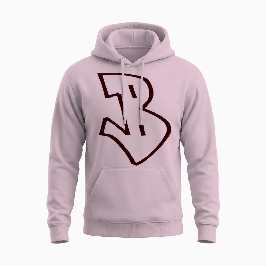 B Graffiti Bubble Letter Unisex Hoodie in Light Pink