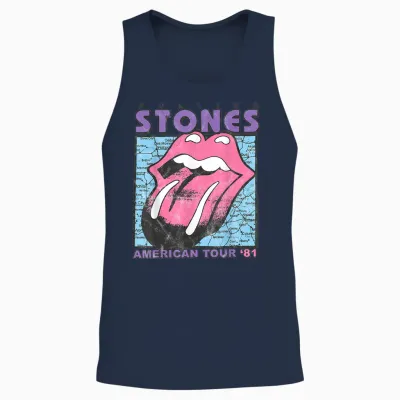Official the Rolling Stones American Tour 81 White Unisex Tank Top - Navy