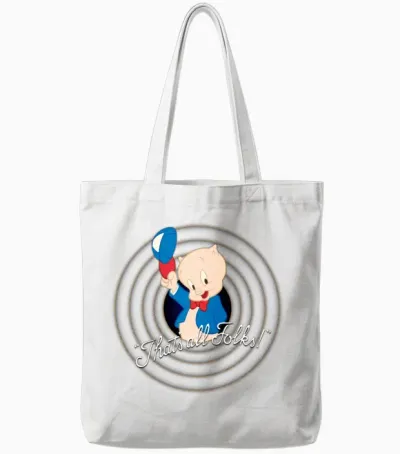 Looney Tunes Porky Pig Tote Bags - White