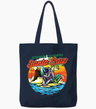 Santa Cruz Ca California Surfer I Santa Cruz California T-Shirt, Black Tote Bags - Navy