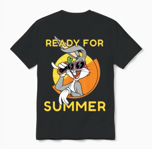 Looney Tunes Bugs Bunny Ready for Summer Unisex T-Shirt in Black
