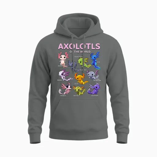 Axolotl Kawaii Shirt Axolotls of the World Axolotl Animals T-Shirt, Black, S Unisex Hoodie in Graphite Heather