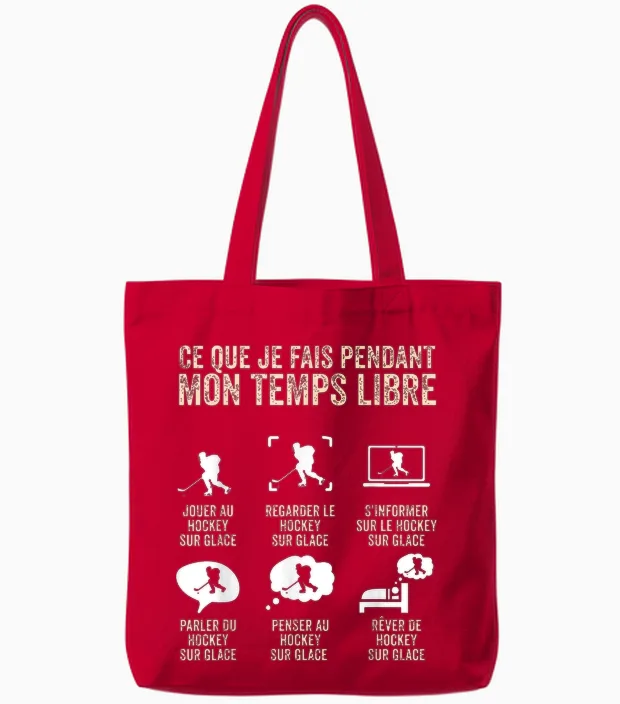 Funny Play Ice Hockey T-Shirt, Black, S Tote Bags in Red