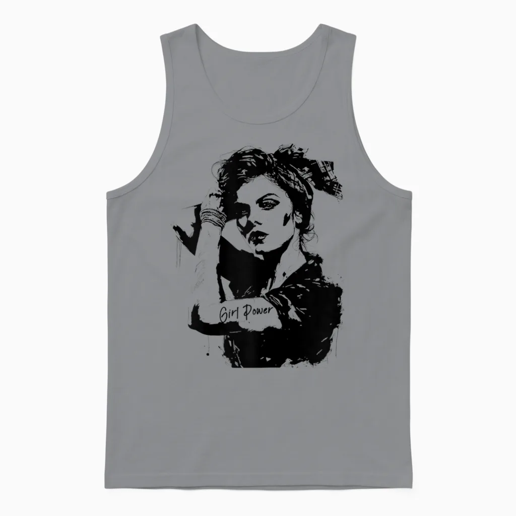 Pin Up Für Rockabilly Damen Damen Rockabilly Girl Power T-Shirt Weiß Xs Unisex Tank Top in Sport Grey