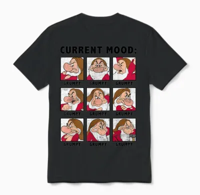Disney Snow White Current Mood Always Grumpy Graphic T-Shirt, Blue, S Unisex T-Shirt - Black