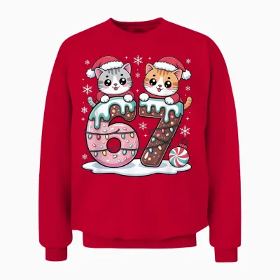 67 Funny Meme Kawaii Cats Christmas Ice Cream Drip 6 7 Unisex Sweatshirt - Red