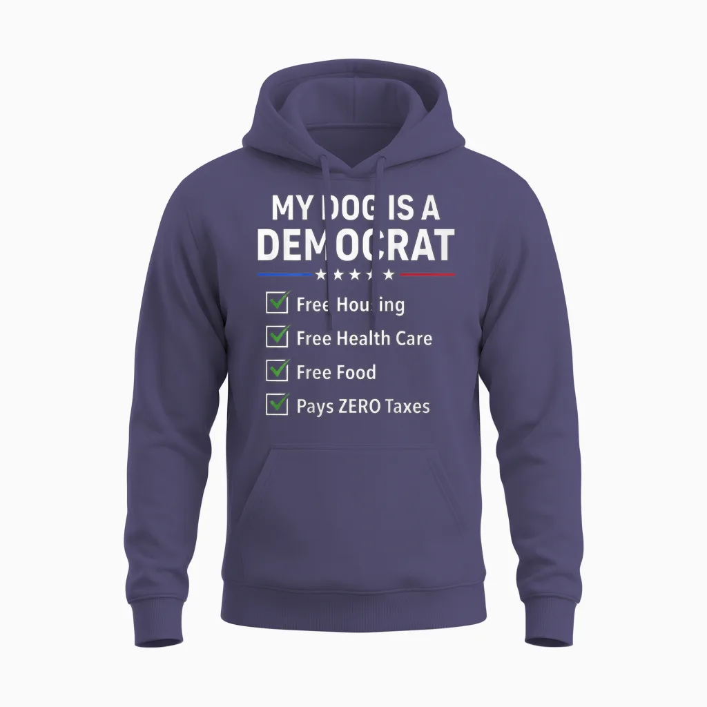My Dog Is a Democrat Free Housing (on Back) Unisex Hoodie in Heather Sport Dark Navy