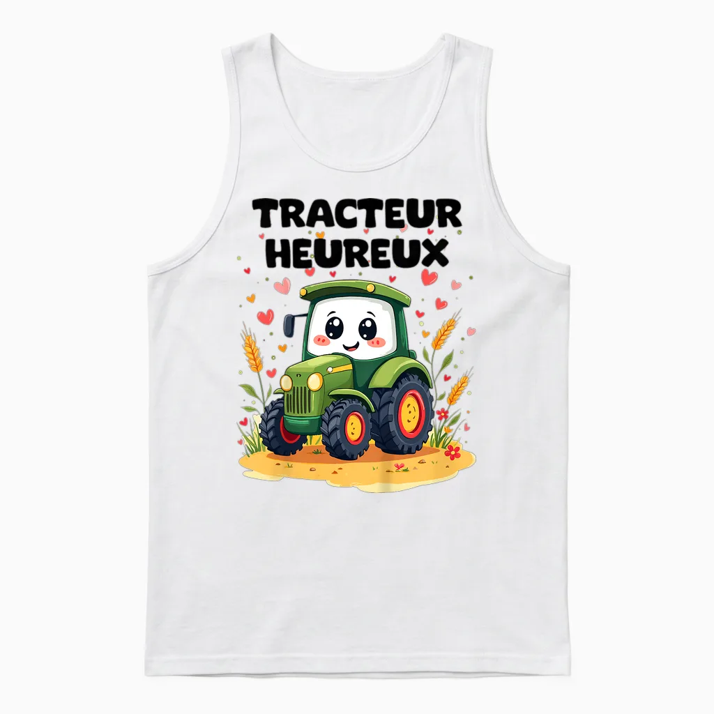 Child Tractor Happy Design Cute Kid 2 3 4 5 Years T-Shirt, Black, S Unisex Tank Top in White