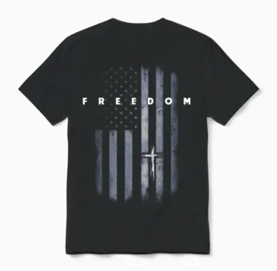 Grunge American Flag and Cross Faith Family Freedom Unisex T-Shirt - Black