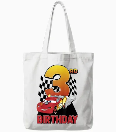 Disney Pixar Cars Lightning Mcqueen 3rd Birthday Peel Out T-Shirt, White, S Tote Bags - White