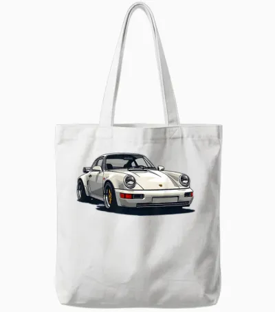 911 Retro Vintage 964 Turbo Car Classic Automotive Track T-Shirt - Black, Small, Unisex-Adults, Short Sleeve, Tote Bags - White
