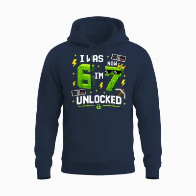 7th Birthday I Was 6 Now I'm 7 Unlocked 67 Boys Unisex Hoodie - Navy