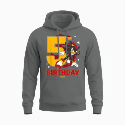 Sonic the Hedgehog 5th Birthday Epic Shadow Big Chest Logo Unisex Hoodie - Graphite Heather