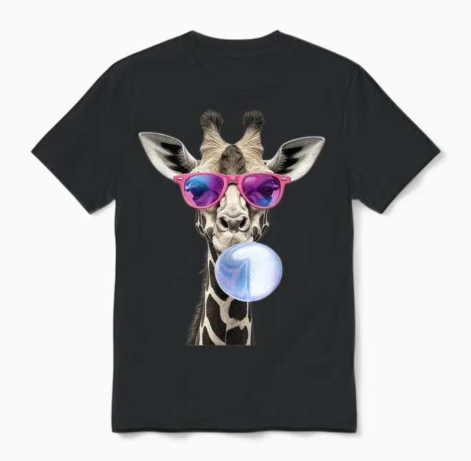 Funny Giraffe - Bubble Giraffe - Glasses Giraffe T-Shirt, Black, S Unisex T-Shirt in Black