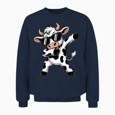 Cute Dabbing Cow Clothes Men Toddler Boys Farm Animal Unisex Sweatshirt - Navy