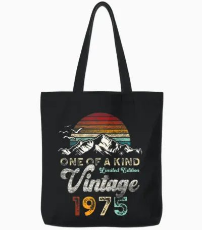 Vintage 1975 Birthday 51 Years Mountains Retro Tote Bags - Black