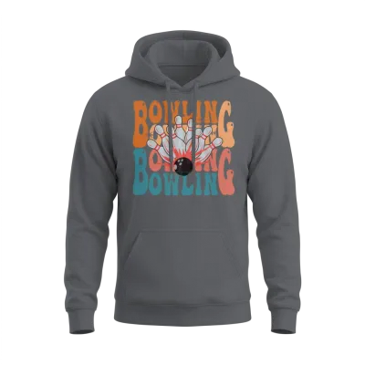 Bowling Retro Wavy Unisex Hoodie - Charcoal