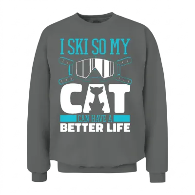 Skiing Skier Cat Unisex Sweatshirt - Graphite Heather
