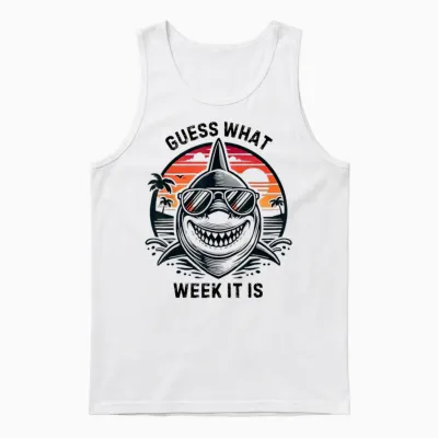 Vintage Shark 2025 Week Guess What Week It Is Shark Lover Unisex Tank Top - White