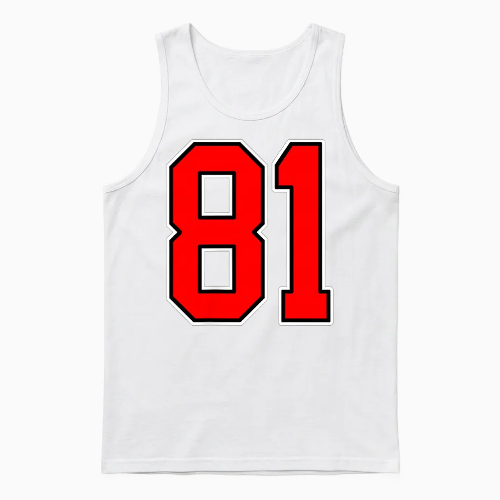 Numéro 81 Red College Sports Team Style Unisex Tank Top in White