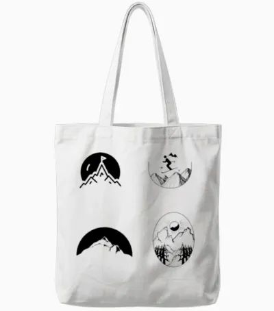 Ski and Hiking Mountain Sketch Tote Bags - White
