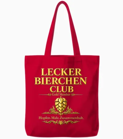 Lecker Bierchen Club Gold Member - Hopfen Malz Zusammenhalt Tote Bags - Red