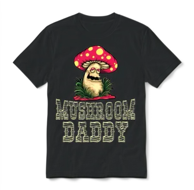 Retro Mushroom Daddy Unisex T-Shirt - Black