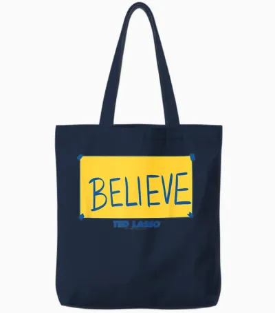 Ted Lasso Believe Yellow Tote Bags - Navy