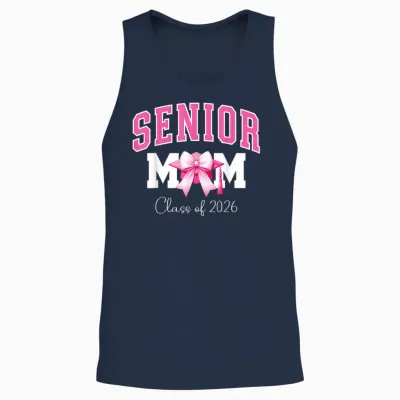 Senior Mom Class of 2026 Pink Coquette Bow Senior Mama 2026 Unisex Tank Top - Navy