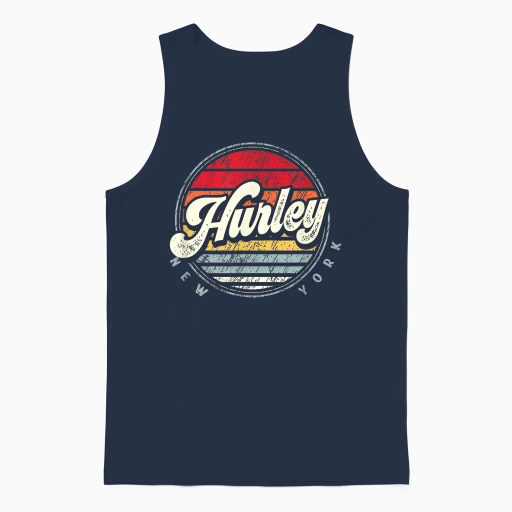 Retro Hurley Home State Cool 70s Style Sunset Unisex Tank Top in Navy
