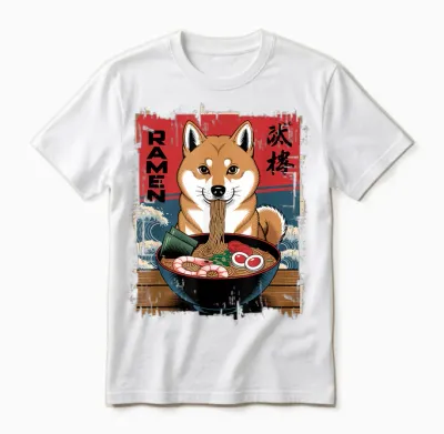 Shiba Inu Ramen Japanese Wave Dog Manga Kawaii Unisex T-Shirt - White