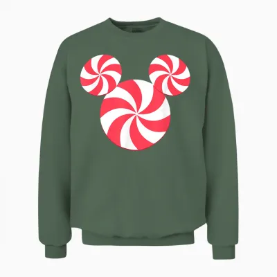 Disney Mickey Mouse Icon Christmas Peppermint Candy Holiday Unisex Sweatshirt - Military Green