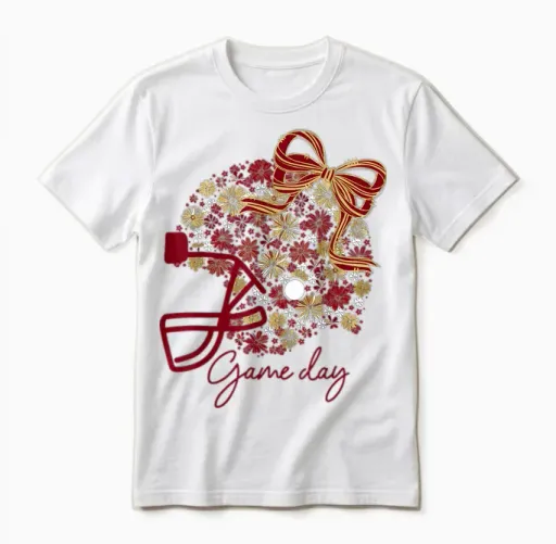 Floral Football Game Day Girly Team Spirit Burgundy & Gold Unisex T-Shirt in White