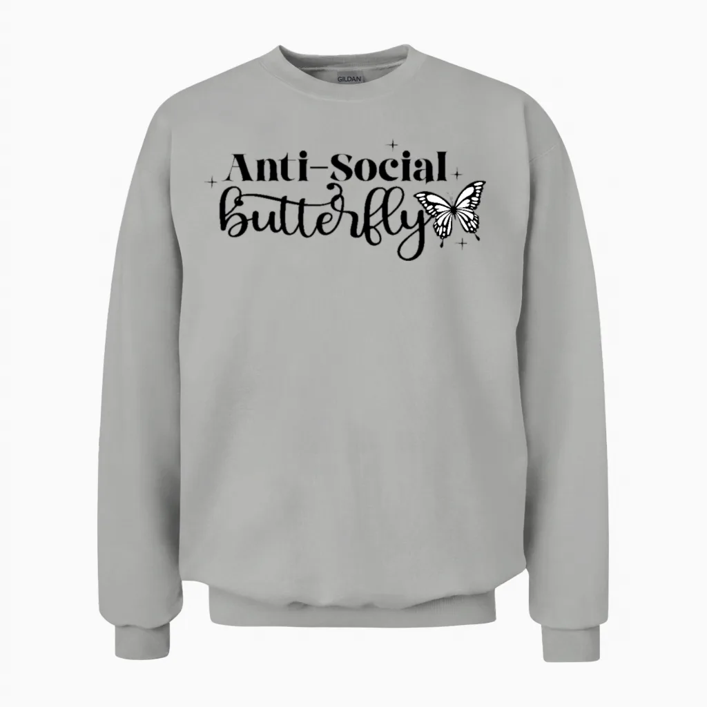 Anti Social Butterfly, Motivational Unisex Sweatshirt in Ash