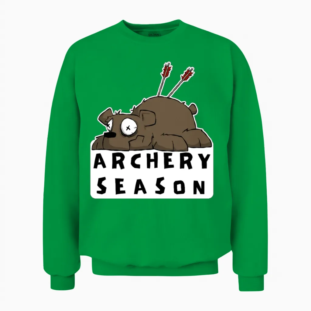 Funny Archery Sticker and Shirt Kilboe Comic Unisex Sweatshirt in Irish Green