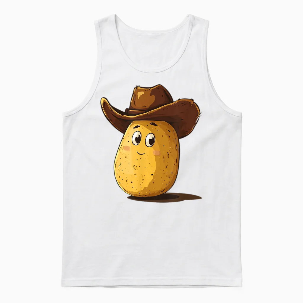 Lustiges Wild West Kartoffel Mit Cowboyhut Kostüm Unisex Tank Top in White