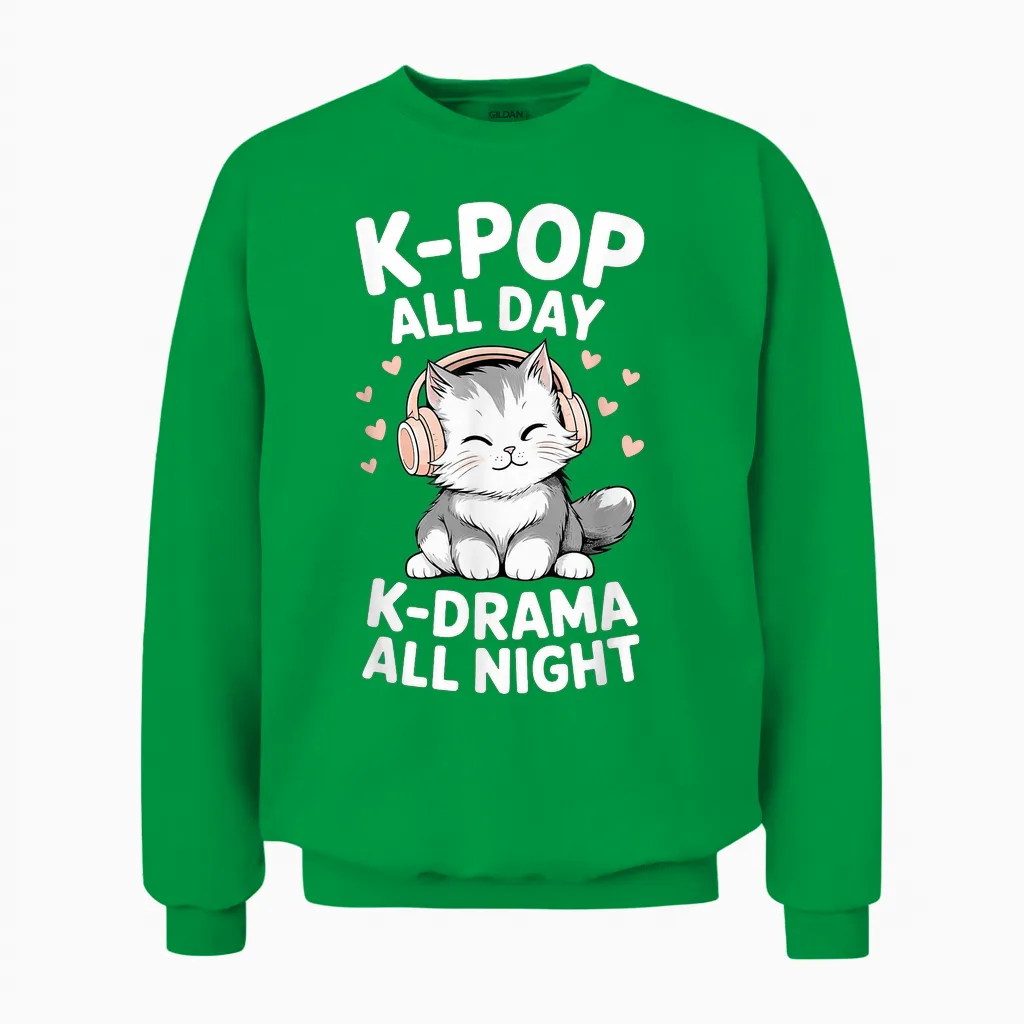 K-Pop All Day K-Drama All Night Drame Coréen Drama Drama Unisex Sweatshirt in Irish Green