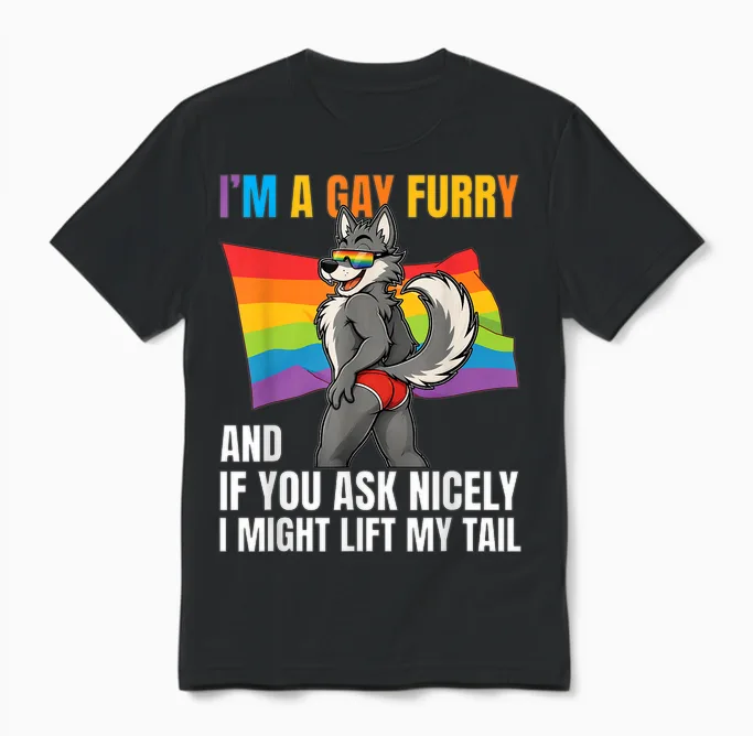 Lustiger Gay Furry Tail Pride Rainbow Queer Fox Csd Party Lgbtq Unisex T-Shirt in Black