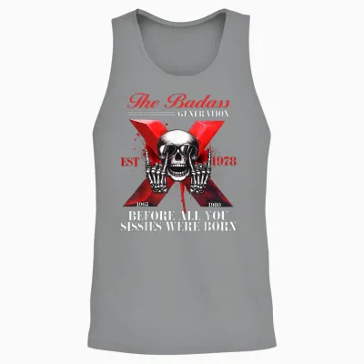 Skeleton Shirt Gen X Badass Generation Funny Gen X Est 1978 T-Shirt, Black, S Unisex Tank Top - Sport Grey