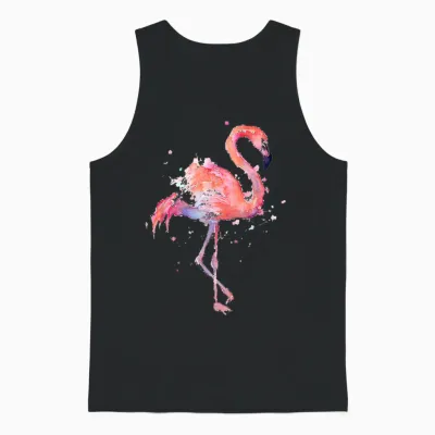 Rosa Flamingo Aquarell Vogel Tropischer Strand Kunstwerk Unisex Tank Top - Black