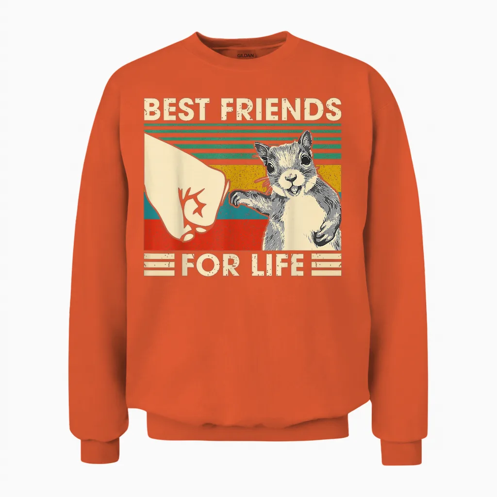 Retro Vintage Squirrel Best Friend for Life Fist Bump T-Shirt Small Unisex Sweatshirt in Orange